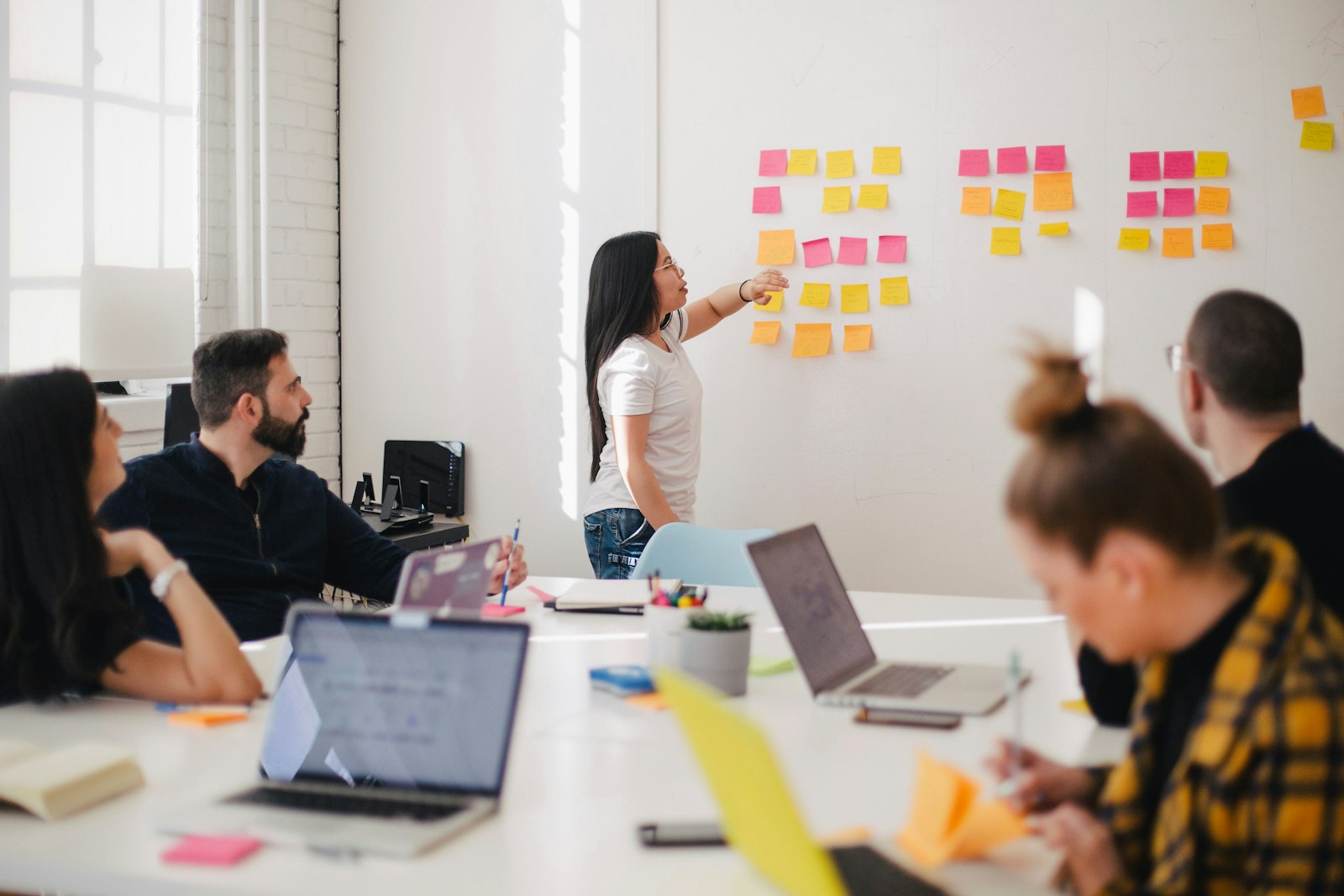 Planning session with colorful sticky notes on a wall